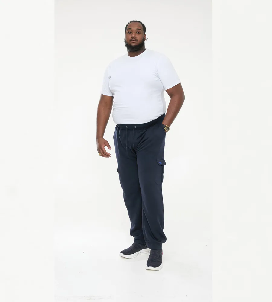 D555 Big Mens Navy Joggers With Cargo Pocket and Ribbed Cuffs (TILDEN 1)